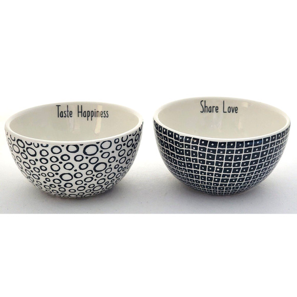 BOWLS-SOUP/CEREAL/NOODLES-Black White-Inspirational Messages-Abstract-Set of 2 - Picture 1 of 12